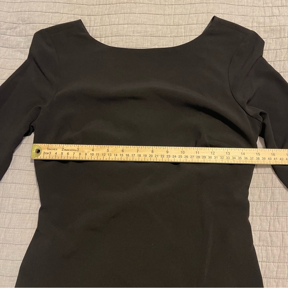 Halston Heritage Asymmetric Cocktail Dress 3/4 Sleeve Knot Back Black Size 0 - Picture 5 of 12